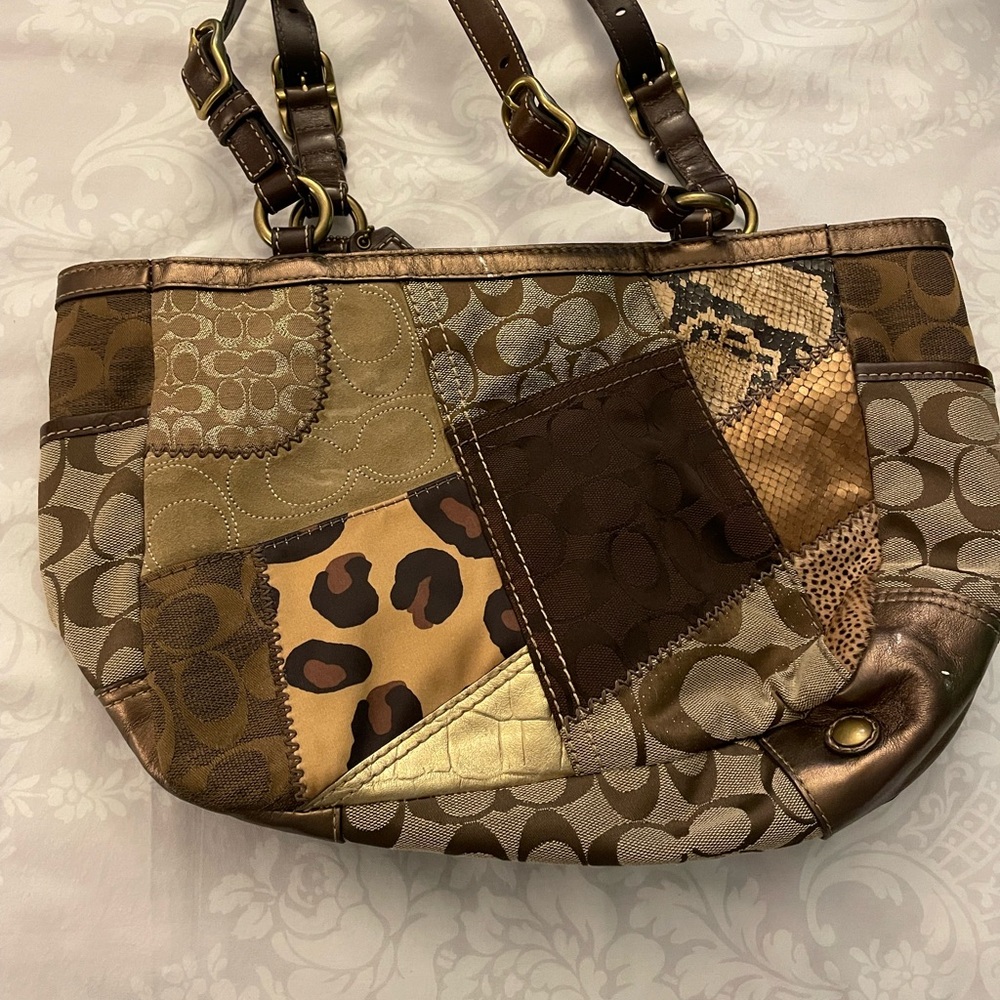 Coach Patchwork Shoulder Bag in Brown and Tan